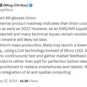 郭明錤：Meta AR眼镜Orion最快2027年量产，定位是代替手机和电脑 ...