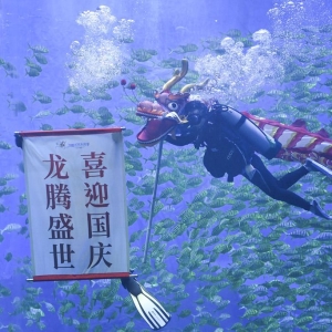 长沙海洋公园演出水下舞龙迎国庆