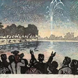 国庆七天赏 一画一经典|李桦《国庆之夜》版画